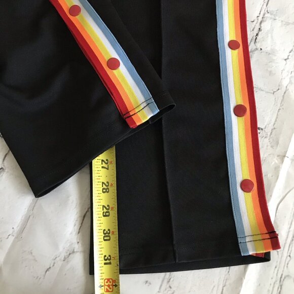 Vintage Rainbow Striped Tear-Away Snap Track Pants Black SP Relaxed - Picture 6 of 7